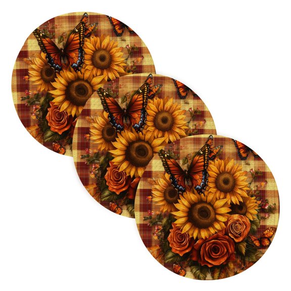 BZSMCE Mats for Pots,Pans Place Sunflowers Roses and Butterflies Simple Style Pattern Pot Mats