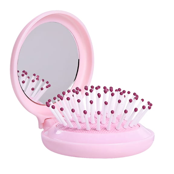 ACDANC Mini Hair Brush for Purse, Small Portable Pocket Hair Brush with Mirror for Girls, Travel Size, Pink