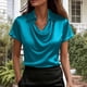 thumbnail image 1 of TaTaai Women's Open Collar Top, Short Sleeve Button Down Casual Blouse, Solid Color Lightweight Summer Shirt, Loose Fit Fashion Everyday Wear Gift, 1 of 8