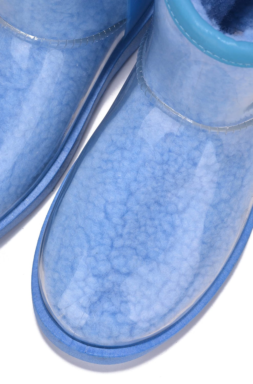 Cape Robbin Women Ankle Snow Rain Boots Flat Platform Warm Fur Clear Leather Lug Sole Waterproof Booties Slip On Round Toe BAYBERRY Blue 6