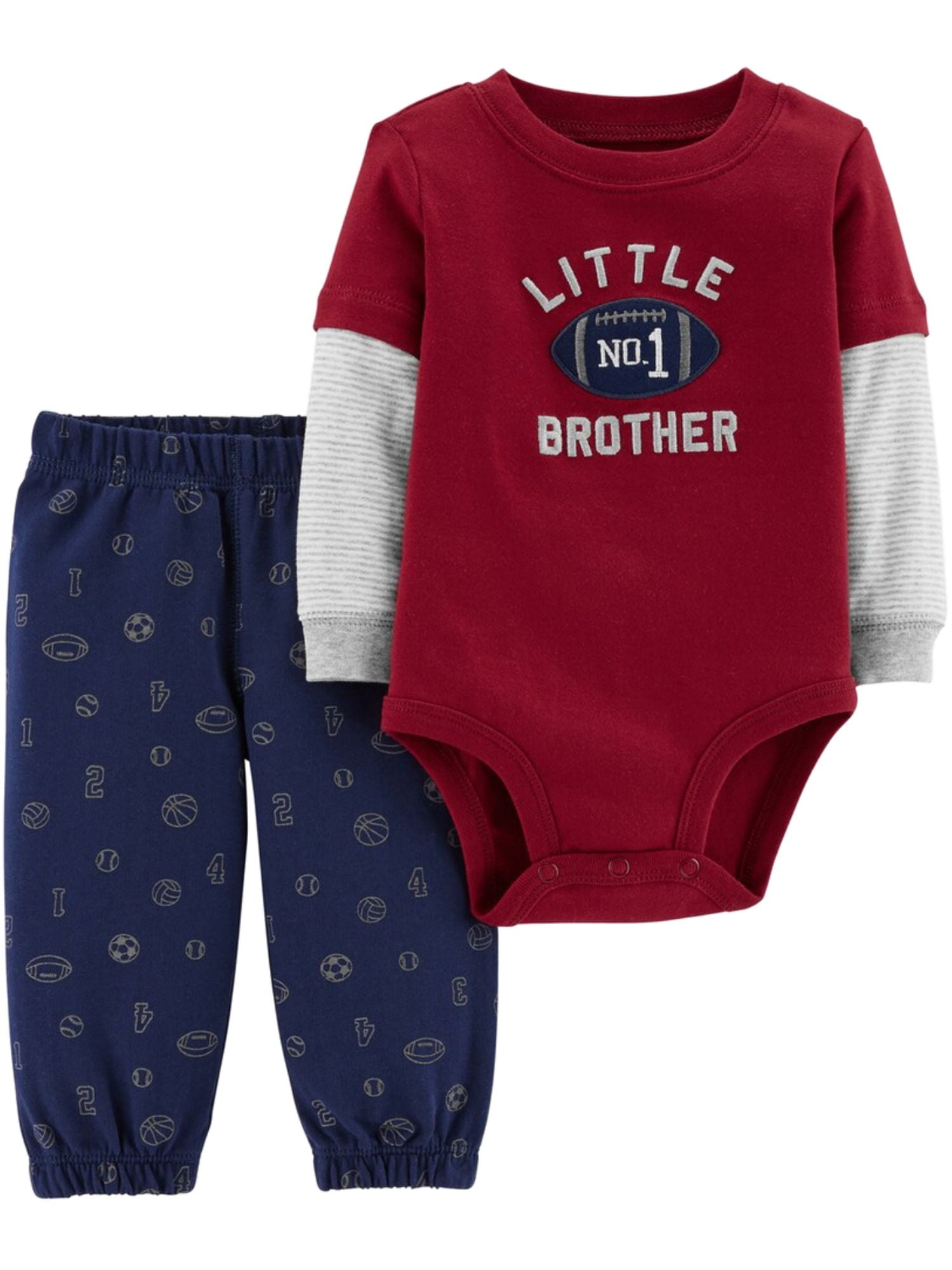 Carter's - Carters Infant Boys #1 Little Brother Bodysuit & Football Jogger Pants Set 18M