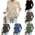 thumbnail image 5 of Womens Casual Crewneck Sweatshirt Long Sleeve Leopard Solid Color Basic Shirt Soft Lightweight Loose Tops Grey S, 5 of 5