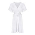 thumbnail image 4 of QUYUON Women's Plus Size Vintage Swing Dress with Belt Solid Color Summer Faux Wrap V-Neck Short Sleeve T-Shirt Dress Casual Loose A-Line Cocktail Party Knee Length Dress Beach Sundress, White L, 4 of 7