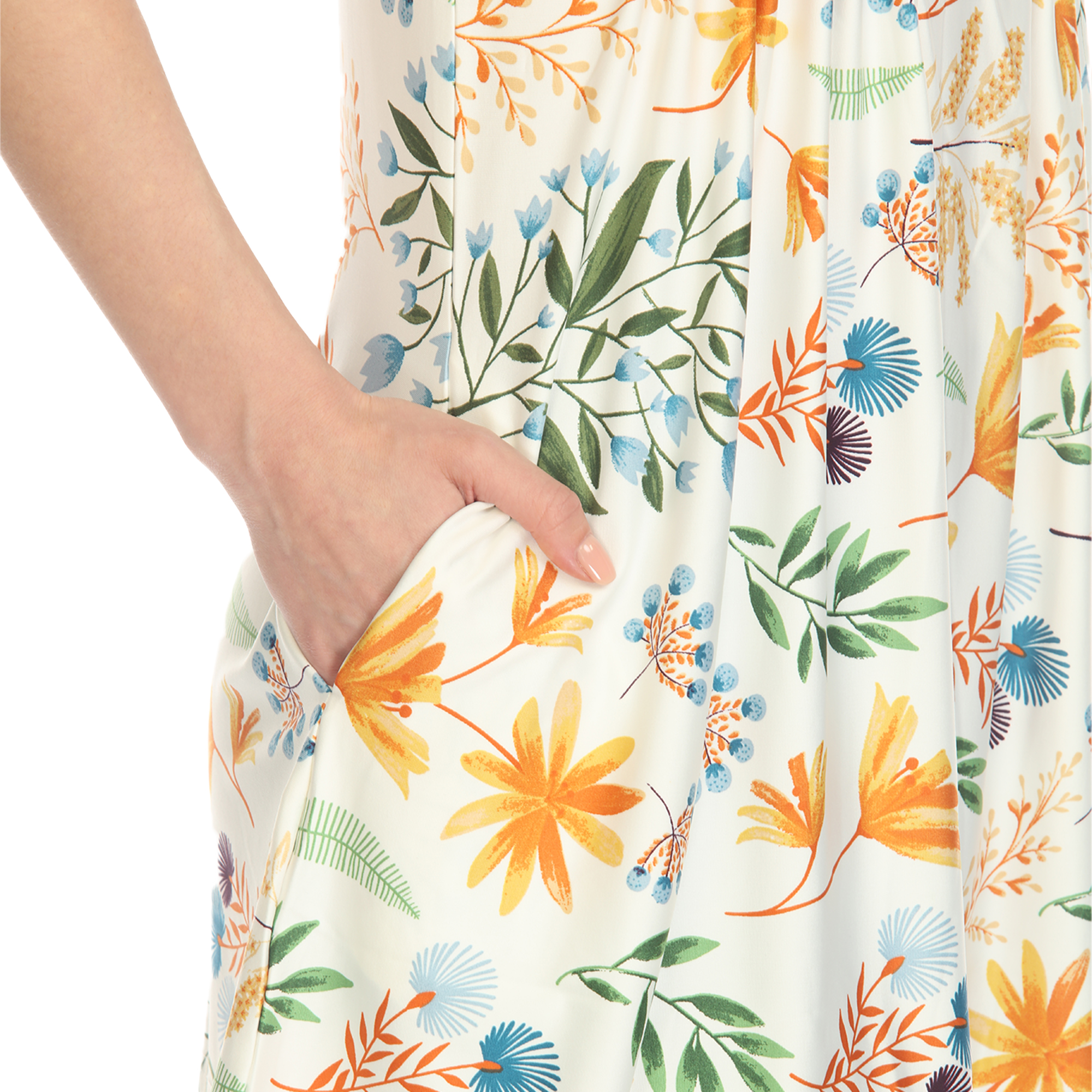 White Mark Women's Sleeveless Floral Pleated Tunic Top with Pockets