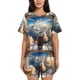 thumbnail image 1 of Fotbe Sunset Airplane Travel View Conjunto de Pijama Estampado para Mujer, 2 Piezas, Ropa de Dormir con Camiseta de Manga Corta y Shorts Suaves-XX-Large, 1 of 6
