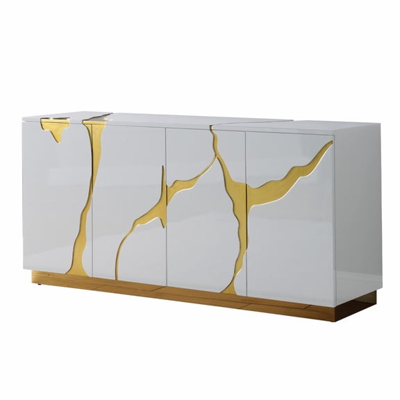 Best Master Furniture Domitianus Wood Sideboard in White with Gold Accents