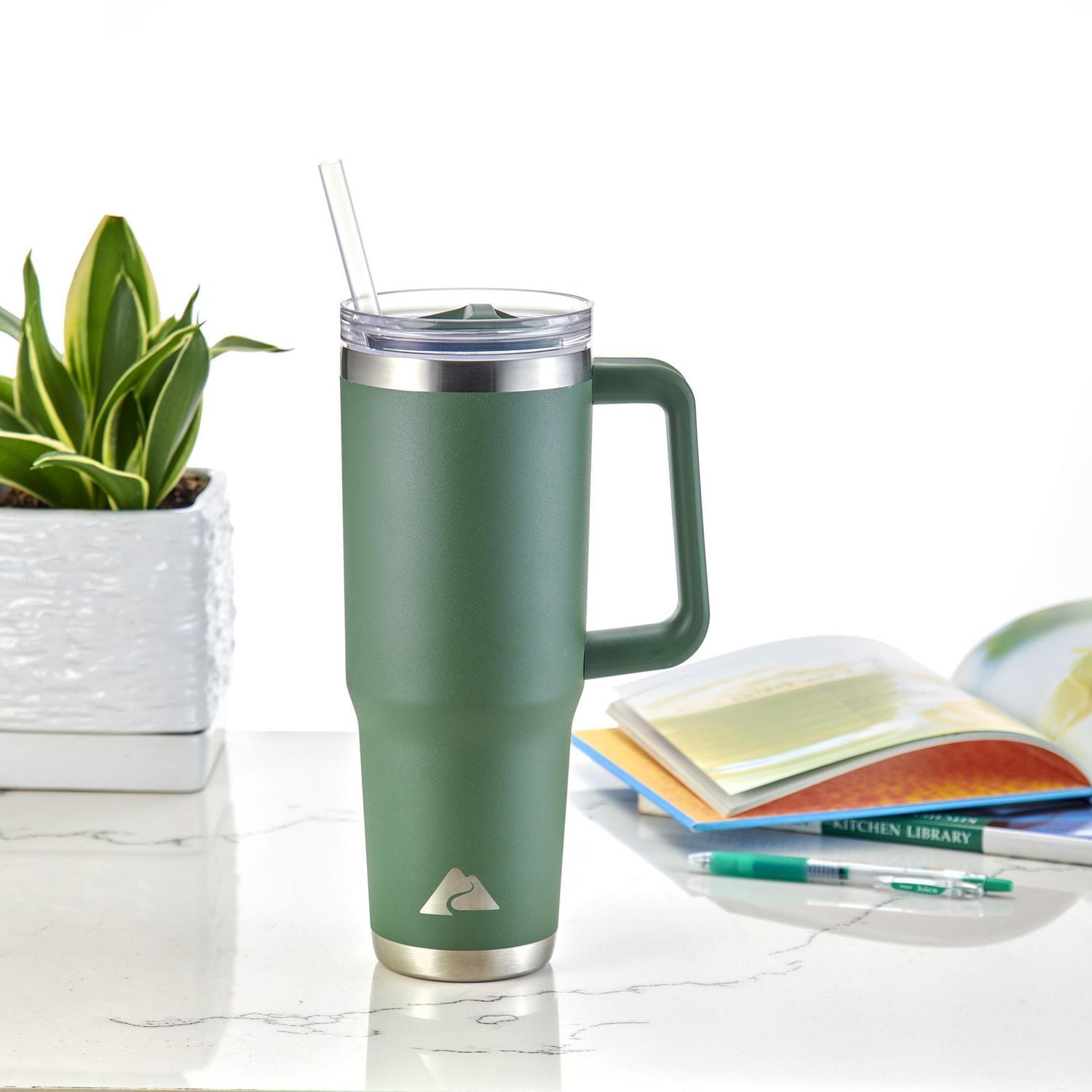 Ozark Trail 40 OZ Stainless Steel Tumbler with handle, Straw, Double-walled