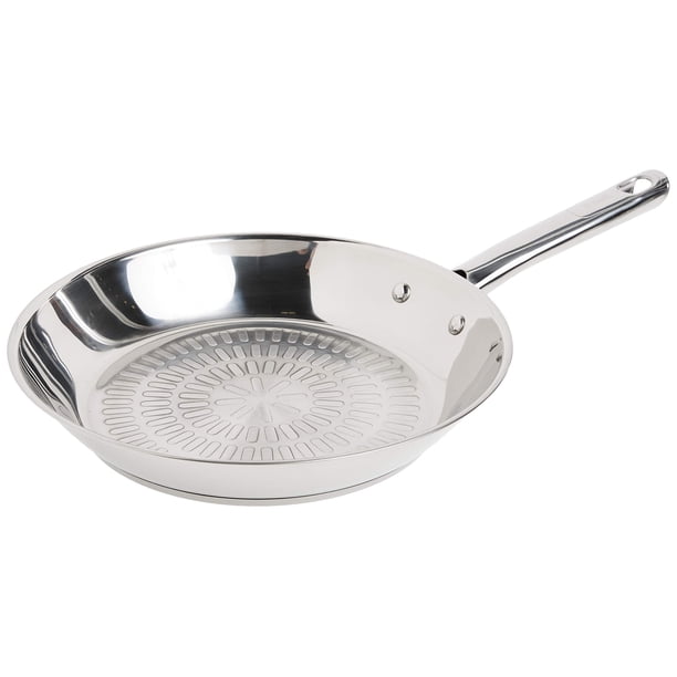 Sartén de acero inoxidable para horno de 10.5 pulgadas apto para cocina de 500 F ollas y sartenes apto para lavaplatos plateado