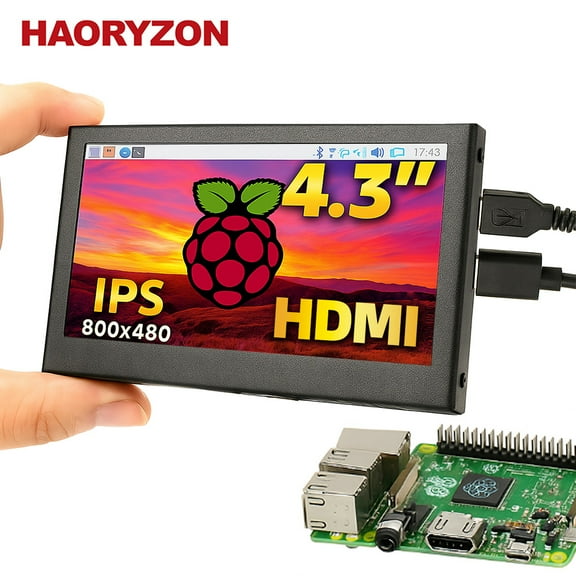4.3-inch Ultra-Compact HDMI USB Monitor 800x480 IPS LCD Display 16:9 Aspect Ratio Secondary Screen for Raspberry Pi PC Laptop Black