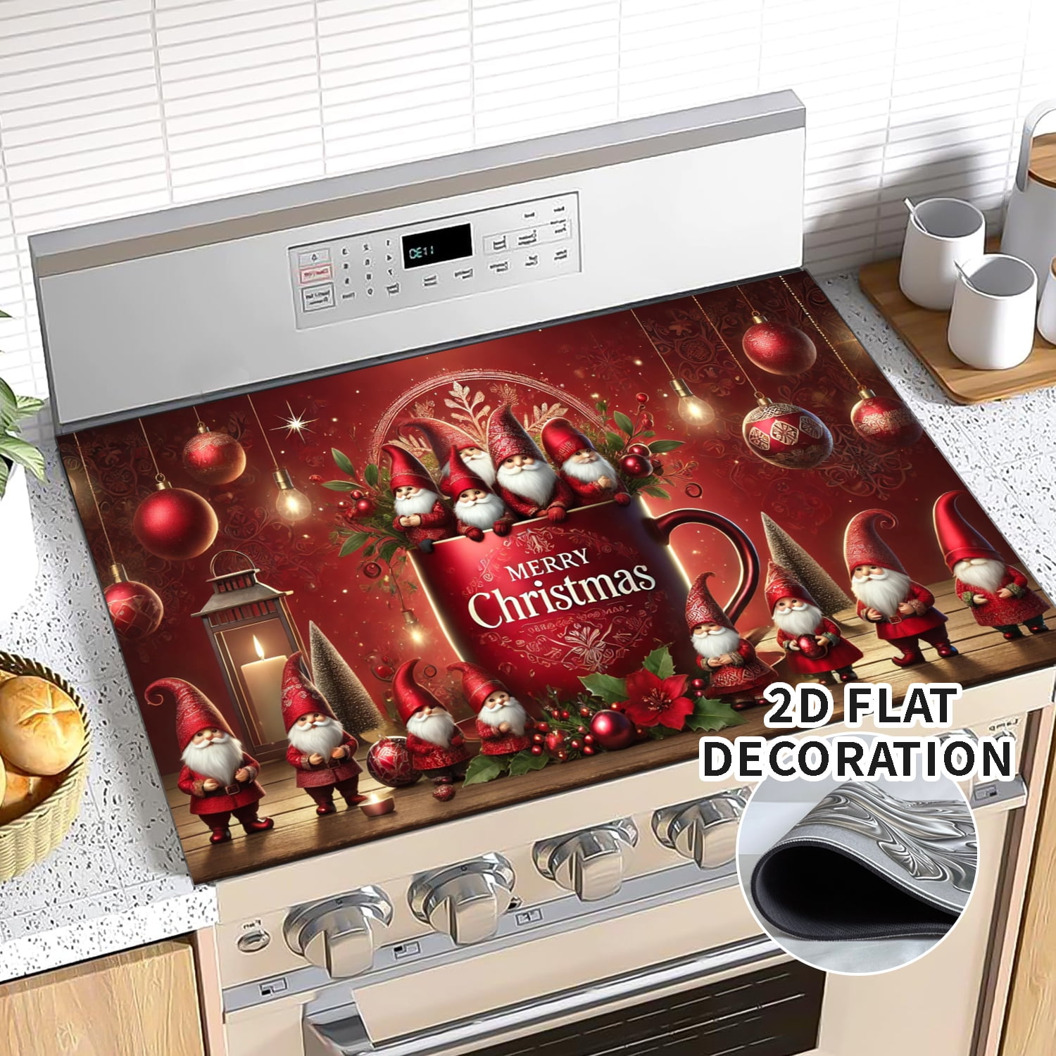 Stove Top Cover for Electric Stove- Christmas coffee cup pattern Ceramic Stove top Cover, Heat Resistant Glass Cooktop Cover, Flat RV Range Stovetop Protector, Dish Drying Mats for Kitchen