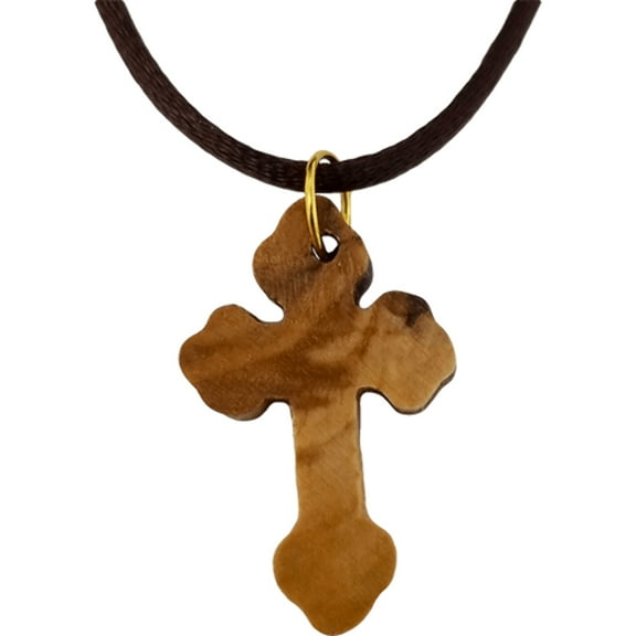 Olive Wood Flat Greek Orthodox Cross Necklace