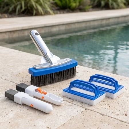 Pool Scrub Cleaning Kit Include Pumice Stone Scrub Brush and Stainless Steel Brush with Ez-Clip Handle for Rust Stain Concrete Plaster Pool Spa Calcium Deposit Remove Pool Scrub Cleaning Kit Include Pumice Stone Scrub Brush and Stainless Steel Brush with Ez-Clip Handle for Rust Stain Concrete Plaster Pool Spa Calcium Deposit Remove