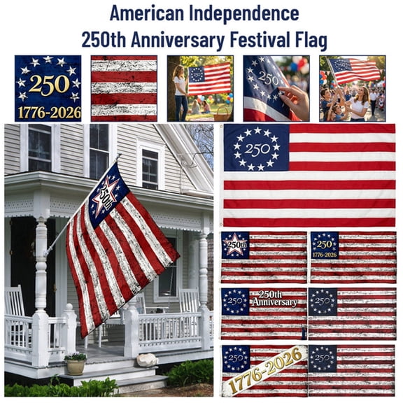 1776-2026 250th Anniversary American Flag, Vintage 13-Star Patriotic Banner, Fade-Resistant for Indoor & Outdoor Use (D)