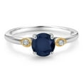 thumbnail image 2 of Gem Stone King 925 Silver and 10K Yellow Gold Blue Sapphire and White Lab Grown Diamond 3-Stone Engagement Ring for Women (1.13 Cttw, Round 6MM, Gemstone September Birthstone, Size 8), 2 of 4