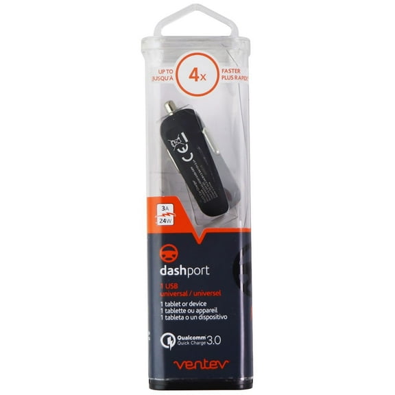 Ventev (24W/3A) QC 3.0 Single USB Vehicle Car Adapter/Charger - Gray
