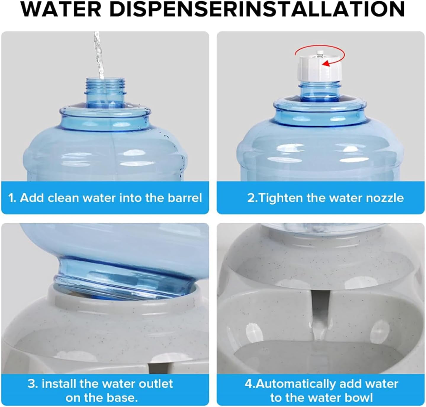 DENZUS Pet Water Dispenser, 3-Gallon Large Automatic Waterer for Dogs and Cats with Thickened Durable Design and Cleaning Brush