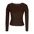thumbnail image 4 of Women's Slim Fitted Long Sleeve Basic Tops Spring Crewneck Shirts Ribbed Knit Sweater Fashion Casual Tee Coffee M, 4 of 7
