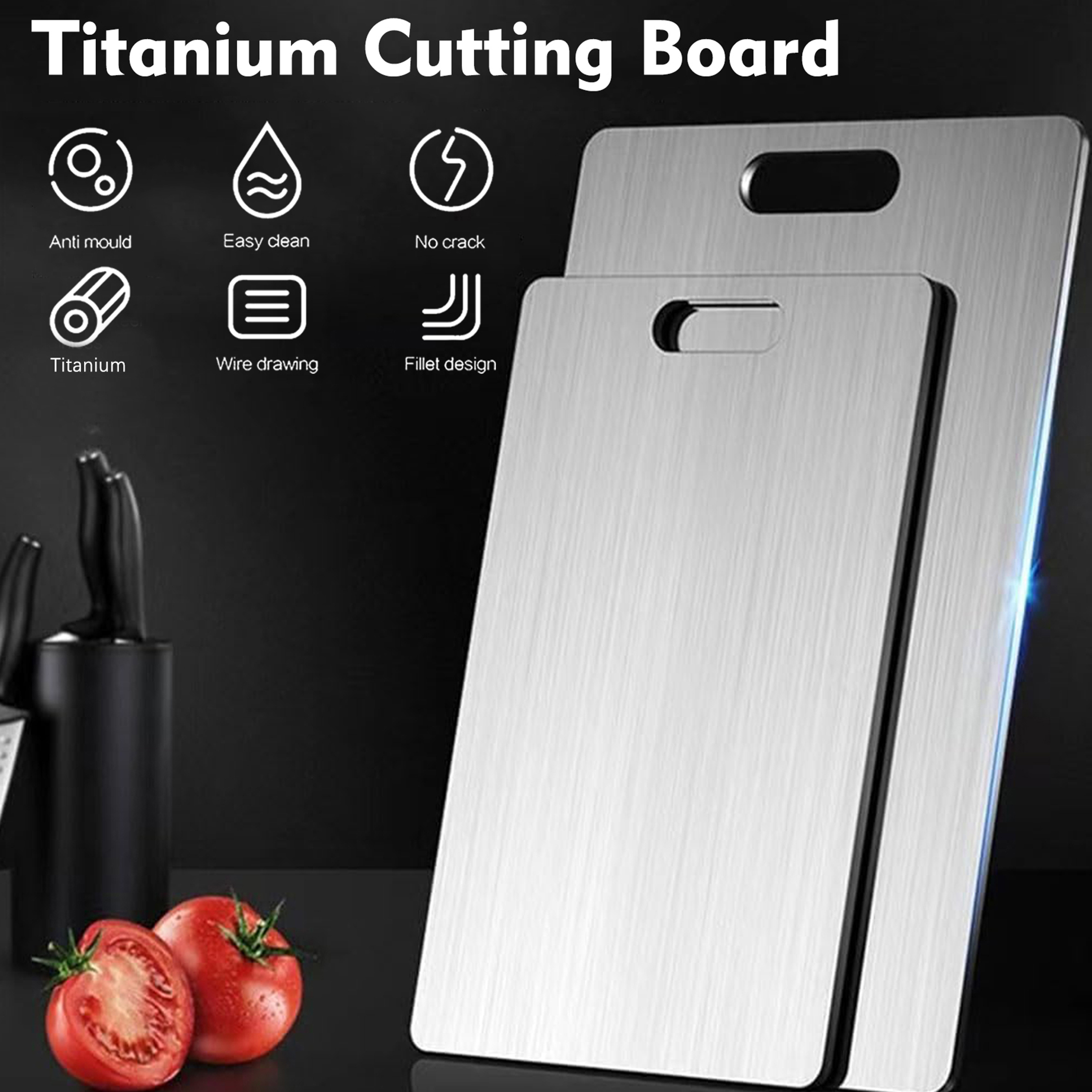Megecy Titanium Cutting Board Set, 3-Piece Double-Sided photo 3