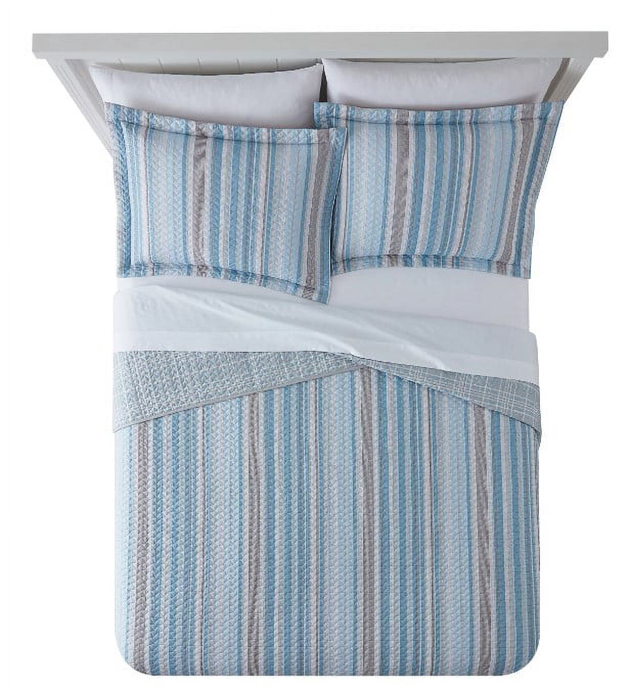 Mainstays Blue & Gray Vertical Stripe Quilt Sham, Reversible, Standard/Queen, 2 pack, Adult/Teen