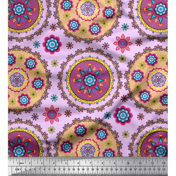 Soimoi Rayon Fabric Floral Mandala Printed Fabric 1 Yard 56 Inch Wide