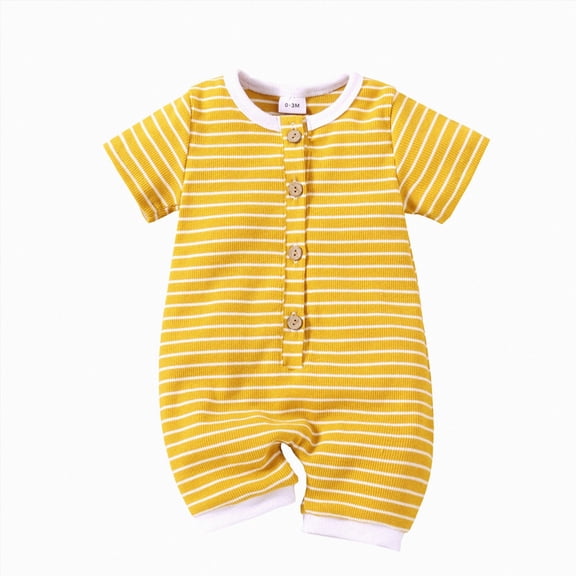 WUANDIXFA Baby Girl Newborn Outfit 3 6 12 18 Months Summer Cotton Cute Short Sleeve Romper, Newborn Girl Outfits Baby Girl Romper Baby Clothes for Girls,Yellow,9-12 Months