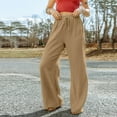 thumbnail image 4 of ZHUASHUM Summer Pants For Women 2024 High Waist Joggers Wide Leg Solid Color Sweatpants Long Pants With Pocket Fashiona Leisure Daily Casual Beach Travel Vacation Outfits M Khaki, 4 of 7