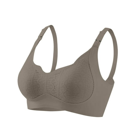 SMihono Front Closure Nursing Clasp Bras Seamless Breastfeeding Maternity Bra for Women Wireless Pregnancy Sleeping Bralette (Coffee L )