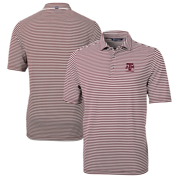 Men's Cutter & Buck  Maroon Texas A&M Aggies Alumni Logo Virtue Eco Pique Stripe Recycled Polo