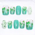 thumbnail image 1 of Set de uñas postizas acrílicas Sutaozhi de 30 piezas, verde trébol, estilo coffin, 1 of 9