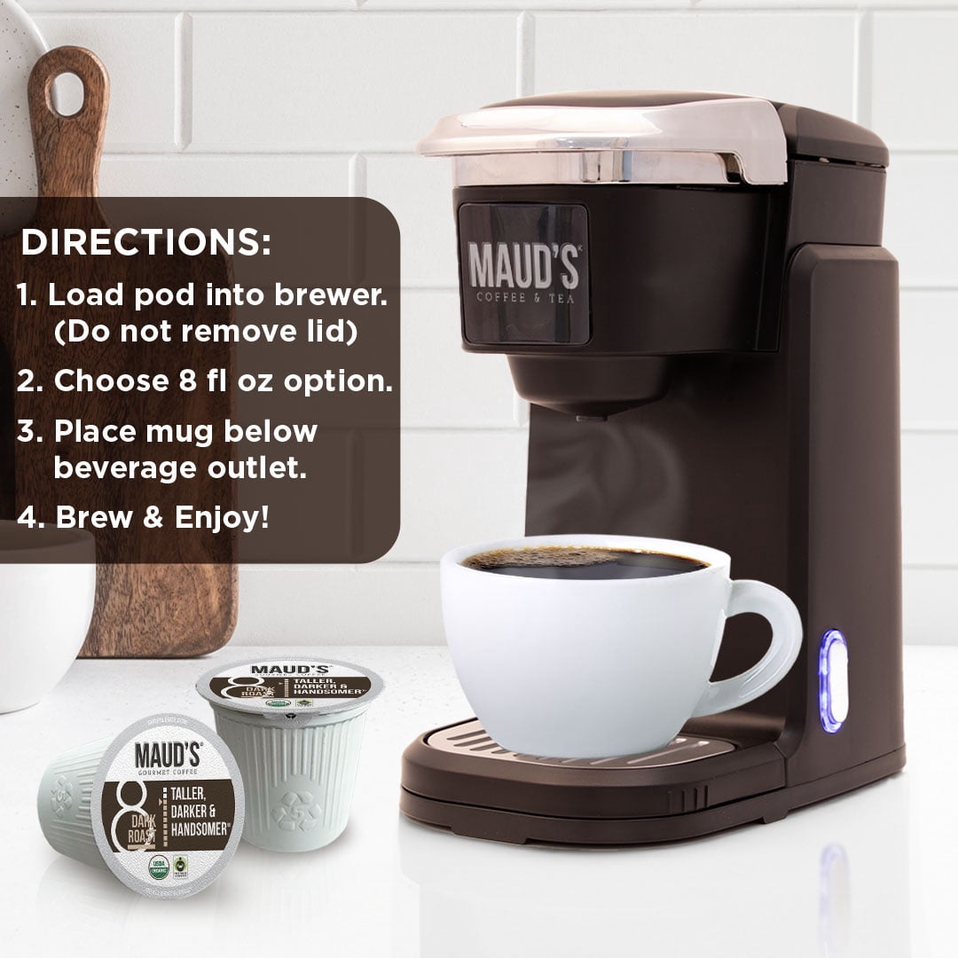 Maud's Organic Dark Roast Coffee Pods, 50 ct, Fair Trade & Single Origin Single Serve Pods – 100% Arabica Coffee, Compatible with Keurig K Cups Maker