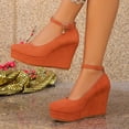 thumbnail image 6 of Orange Ladies Plus Size Slope Heel Shoes Round Toe High Heel One Button For Fall Winter Comfort, 6 of 9