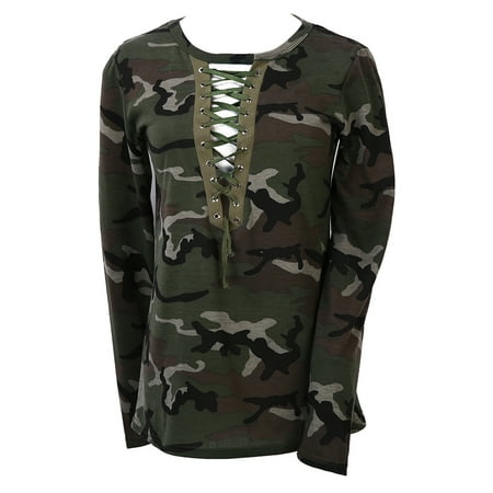 Camouflage Fashion - Ladies 3/4 Sleeve Fashion Top Looset Womens Camouflage T Shirt Tunic Blouse S