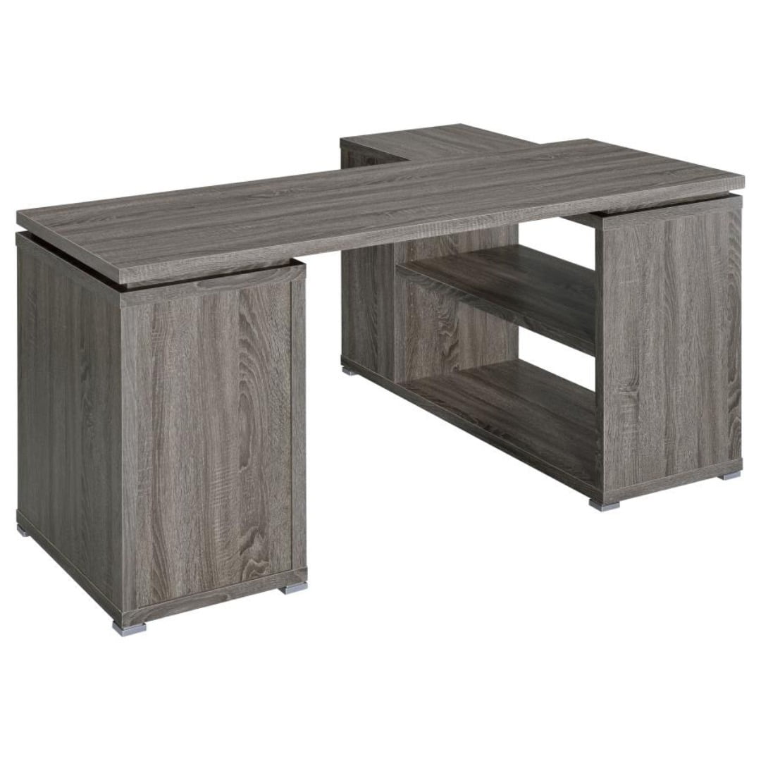 Modern L shaped Home Office Reversible Computer Desk with Storage In Weathered Gray (Weathered Gray)