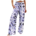 thumbnail image 2 of YWDJ Gym Pants Women Wide Leg High Waisted Plus Size Lounge Pants with Pockets Wide Leg Elastic Waist Full Length Trouser Loose Long Beach Pants Flowers Multicolor 2XL Tall Breathable Summer Clothes, 2 of 5