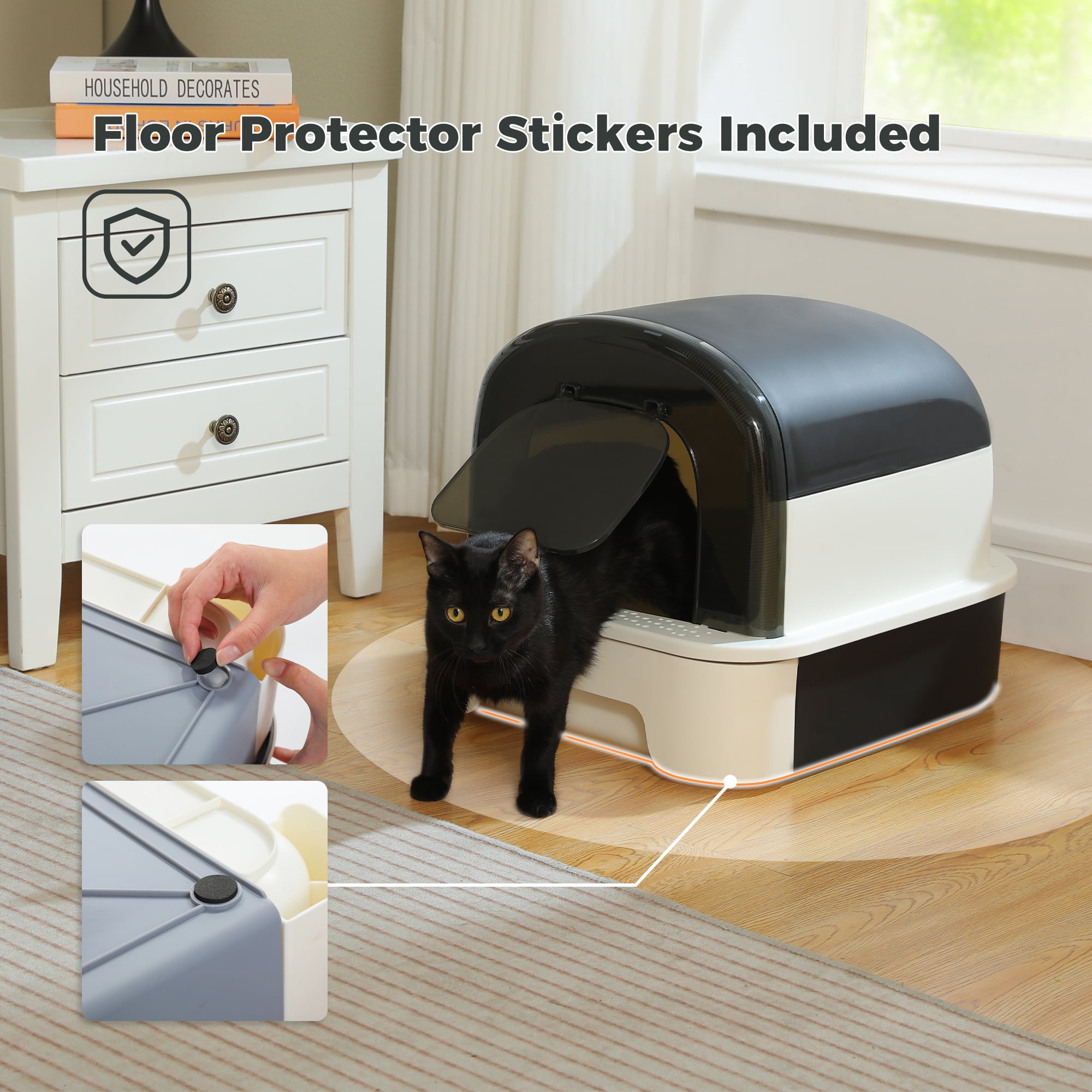 PAWZ Road Large Cat Litter Box with Scoop Litter Box with Lid Double-layer Leak-proof Litter Box for Cat, Black