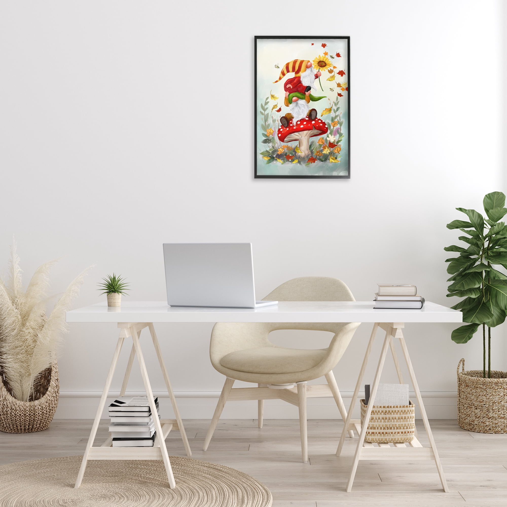 Stupell Industries Autumn Garden Gnome Fairy Tales & Fantasy Painting Black Framed Art Print Wall Art, 16 x 24