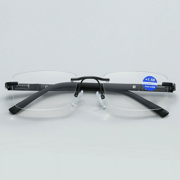 1 Pair Mens Rectangular Rimless Blue Light Blocking Reading Glasses Spring Hinge Readers  1.00