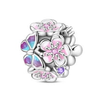 KUNSIR 925 Sterling Silver Charm Butterfly Flower Beads For Women Bracelet Charm