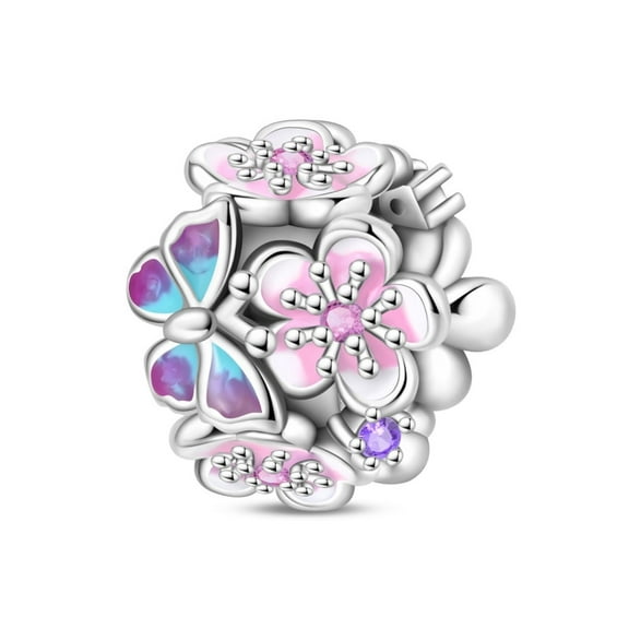 KUNSIR 925 Sterling Silver Charm Butterfly Flower Beads For Women Bracelet Charm