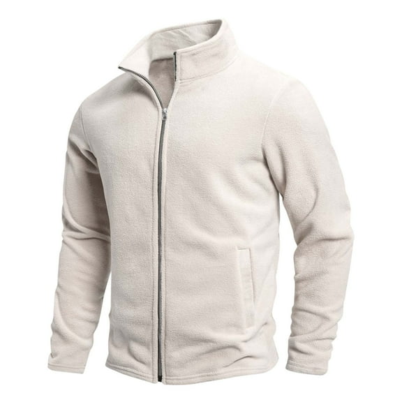 Maean Men's Fleece Zip up Jacket Lightweight Stand Collar Jackets Soft Warm Windproof Casual Coats