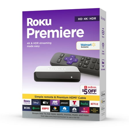 Roku Premiere | 4K/HDR Streaming Media Player Wi-Fi® Enabled with Premium High Speed HDMI® Cable and Simple Remote