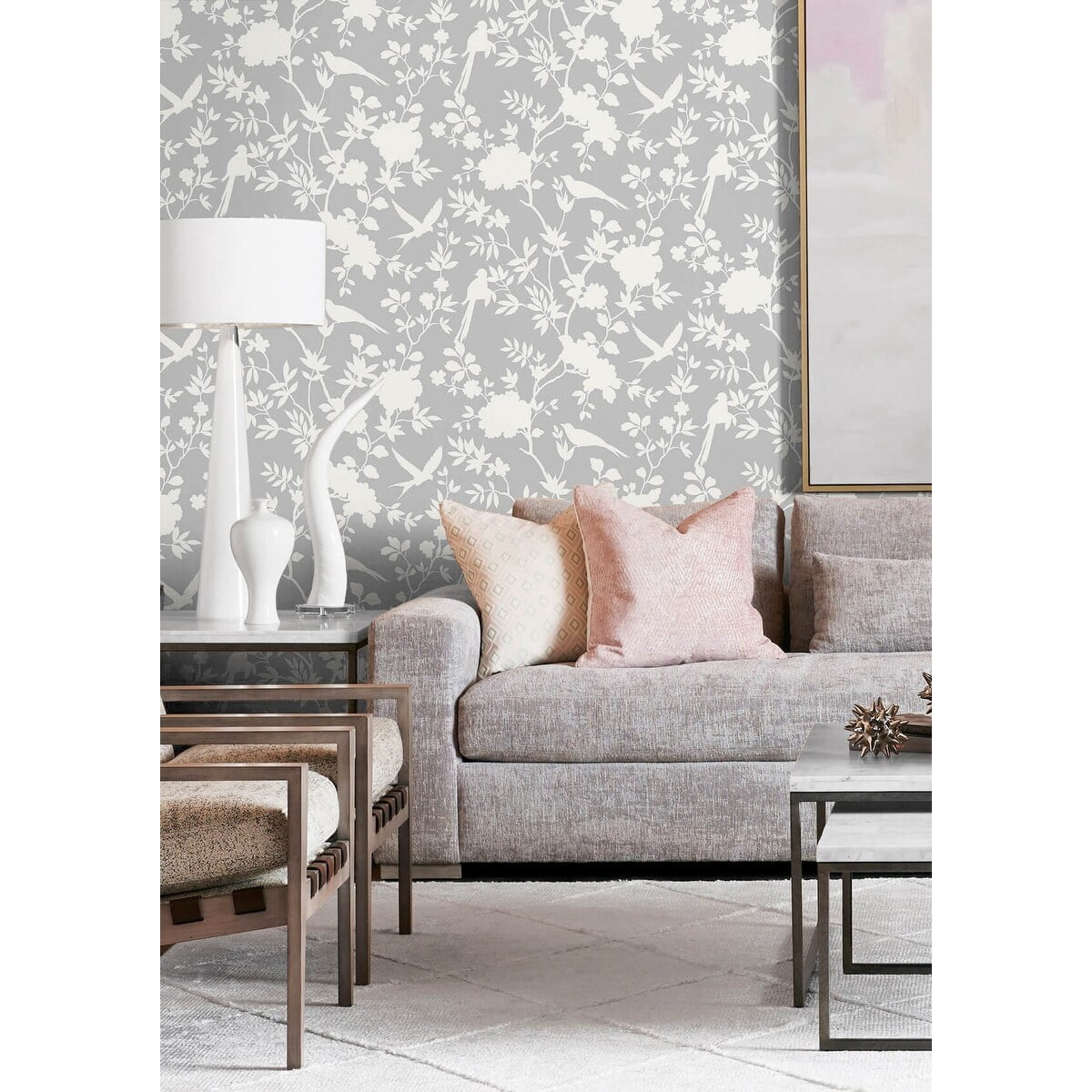 Luxe Haven Mono Toile Peel and Stick Wallpaper Harbor Mist