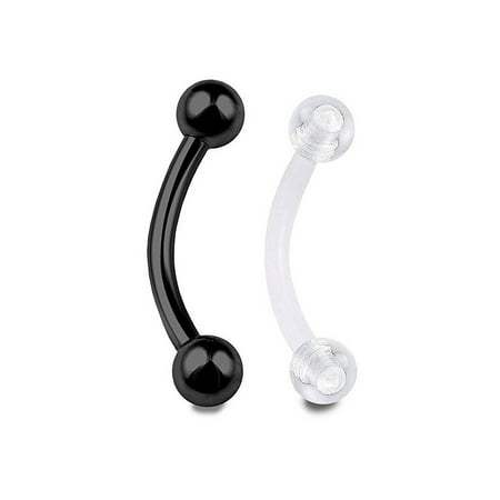 - Eyebrow Ring Black Anodized 16G Curved Barbell with Clear Retainer 2pcs