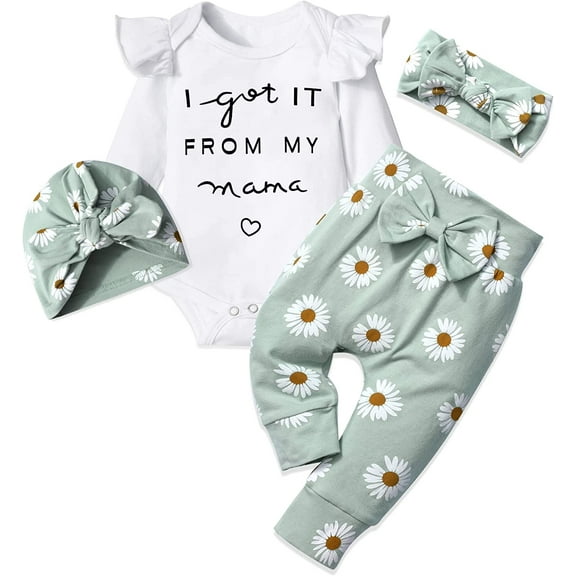 Baby Girl Clothes Set White Ruffle long-sleeve Top   Pants   Headband   Hat 4pcs 3-12M Baby Clothes