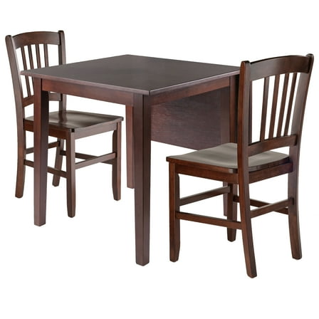 Winsome Wood Perrone 3-Pc Dining Set, Drop Leaf Table & 2 Slat-back Chairs, Walnut Finish