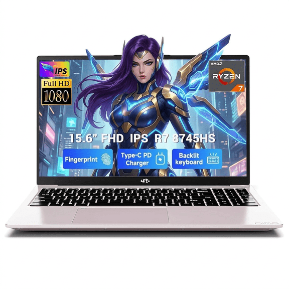 15.6" IPS FHD Laptop 16GB RAM 512GB SSD AMD Ryzen 7 8745HS (4.9GHz, Beat R9 7940HS) with AMD Radeon 780M GPU WiFi 6E USB4 All-Day Battery 2-Year Warranty RoseGold