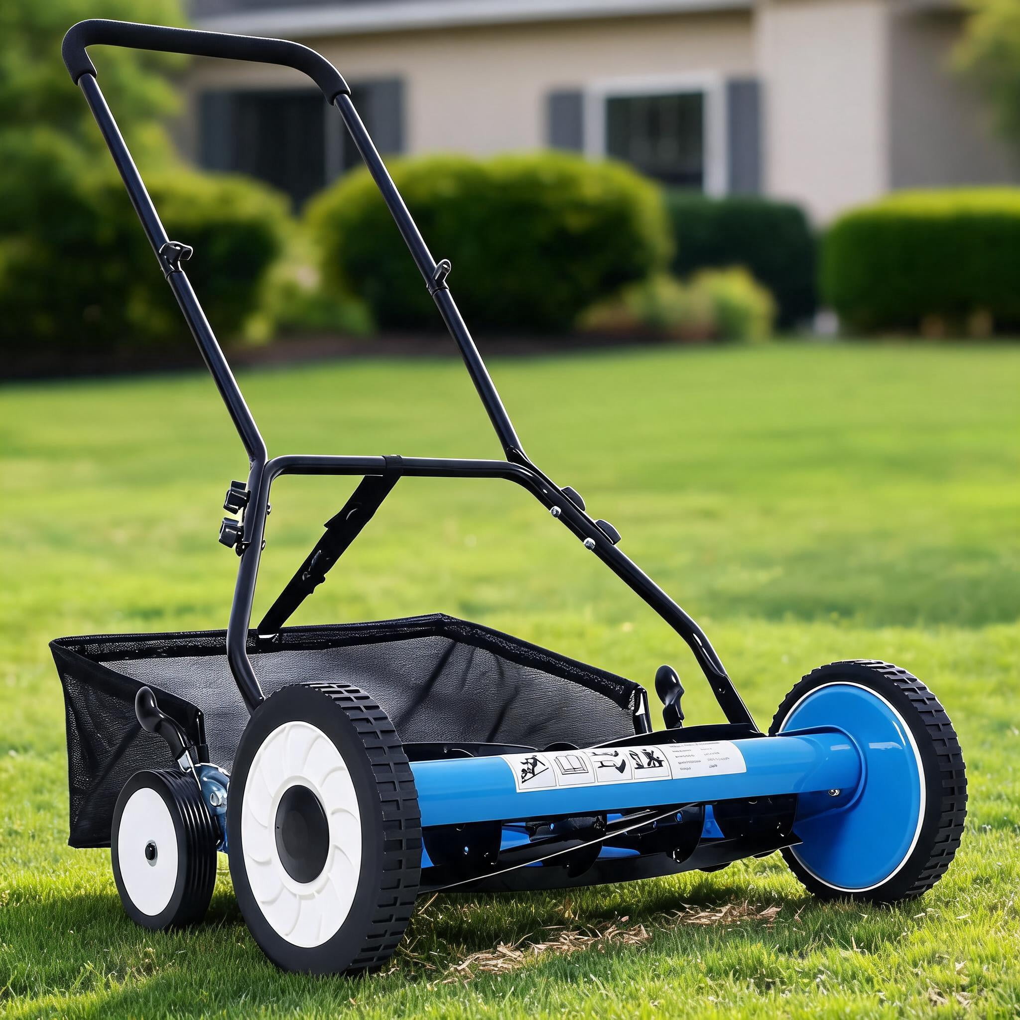 16in 5-Blade Push Reel Lawn Mower with Grass Catcher, 4 WHEELS