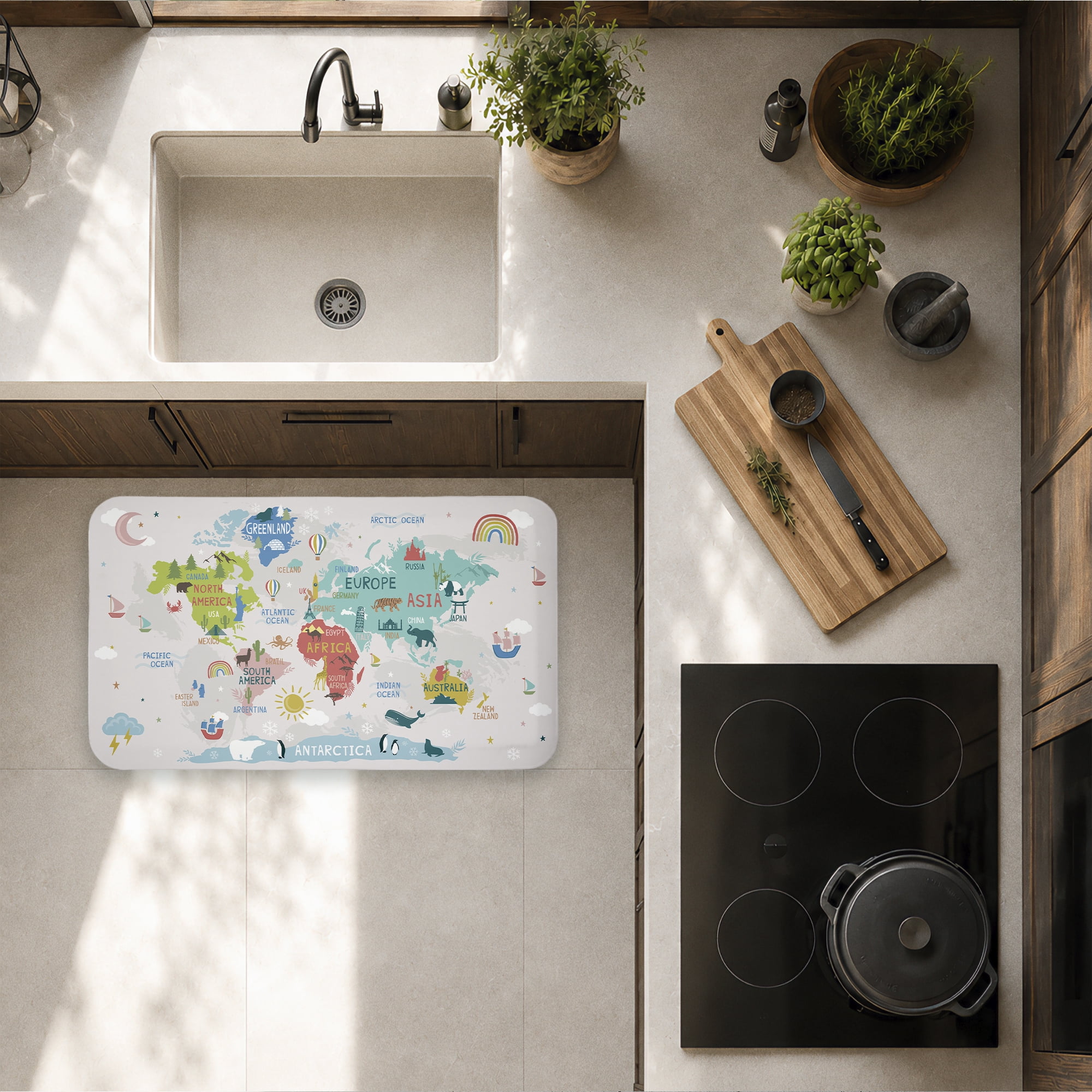 Stupell Industries World Map Animals Diagram Printed Anti-Fatigue Floor Mat, design by Lisa Perry Whitebutton