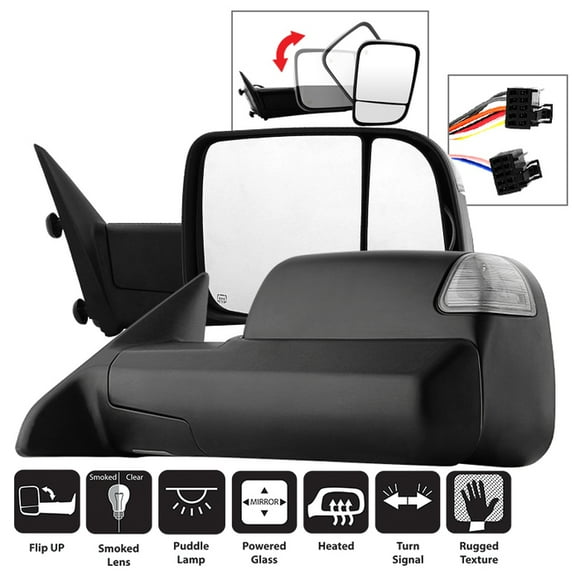 Xtune Miroir de Remorquage Extérieur 9935770 Remplacement de Rechange; Ajustement Direct; Extensible Manuel; Puissance; Chauffé; avec Indicateurs de Clignotants; Ensemble de 2