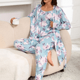 thumbnail image 3 of YUBIKWETE Womens Floral Pajama Set 3 Piece Sleepwear With Robe Camisole And Pants Soft Loungewear, 3 of 5
